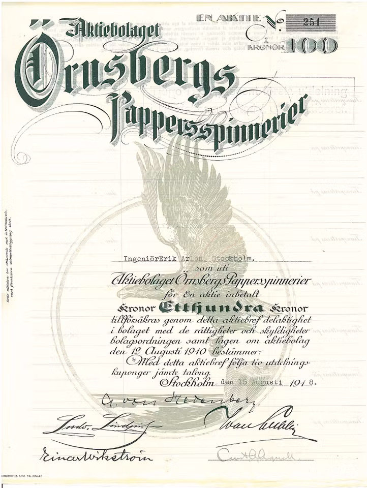 Örnsbergs Pappersspinnerier, AB, 100 kr
