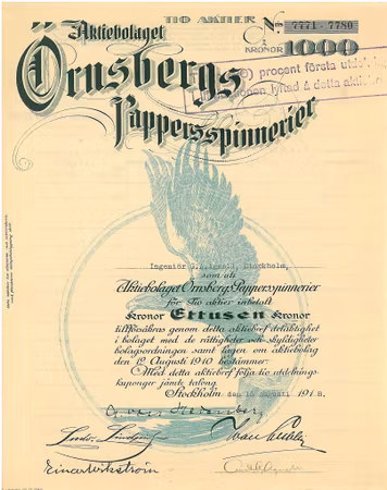 Örnsbergs Pappersspinnerier, AB, 1000 kr
