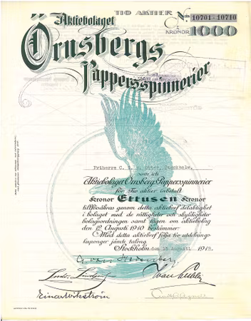 Örnsbergs Pappersspinnerier, AB, 1000 kr