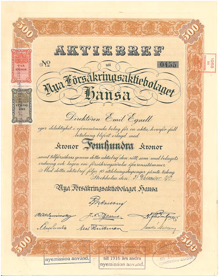 Nya Försäkrings AB Hansa, 1913