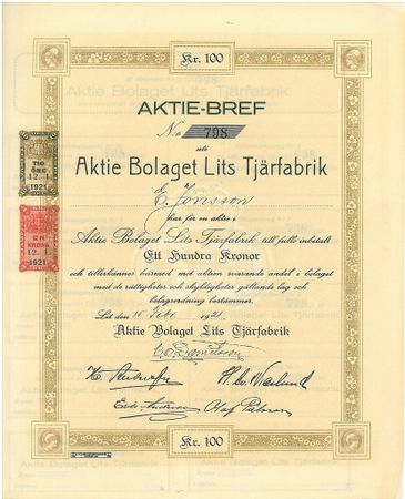 Aktie Bolaget Lits Tjärfabrik