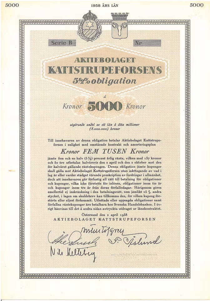 Kattstrupeforsens, AB 5 1/2 % Obligation