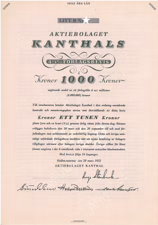 Kanthals, AB, 4 1/4 % Förlagsbevis