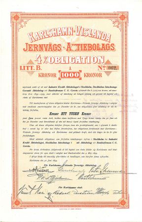 Karlshamn-Vislanda Jernvägs AB, 4% Obligation