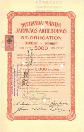 Hvetlanda-Målilla Järnvägs AB Obligation