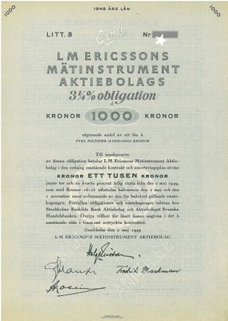 LM Ericssons Mätinstrument AB, obligation