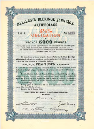 Mellersta Blekinge Jernvägs AB, Obligation