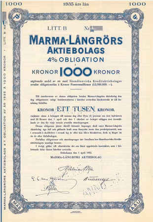 Marma-Långrörs AB, Obligation