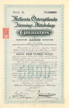 Mellersta Östergötlands Järnvägs AB, Obligation