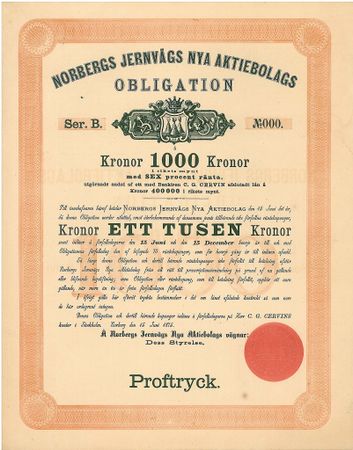 Norbergs Jernvägs nya AB, obligation