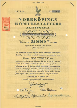 Norrköpings Bomullsväferi AB, Obligation