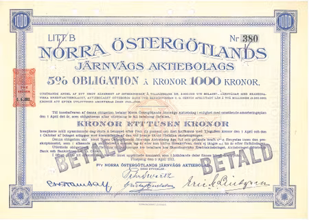 Norra Östergötlands Järnvägs AB Obligation