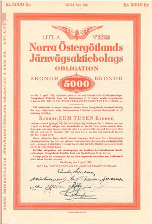 Norra Östergötlands Järnvägs AB, obligation
