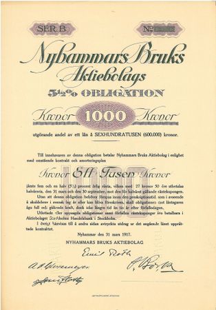 Nyhammars Bruks AB, Obligation