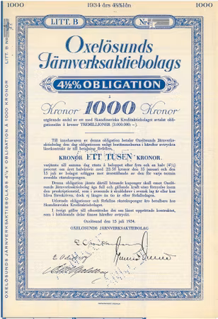Oxelösunds Järnverks AB, Obligation