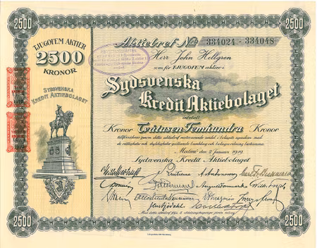 Sydsvenska Kredit AB, 2500 kr
