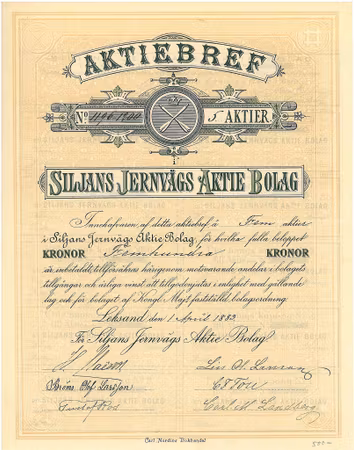 Siljans Jernvägs AB, 100 kr, 1883