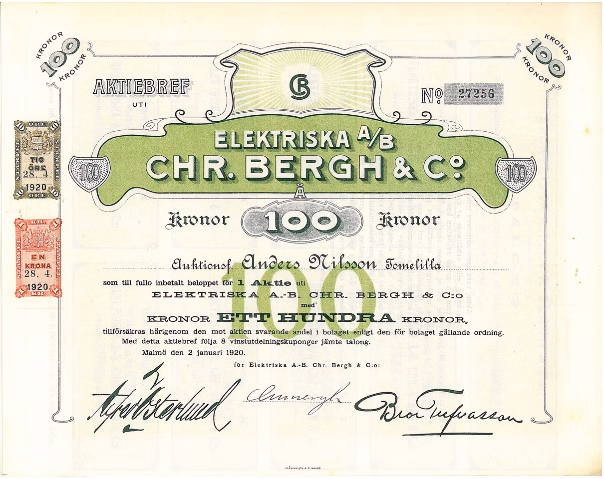 Elektriska AB Chr.Bergh & C:o, 100 kr