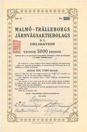 Malmö-Trälleborgs Järnvägs AB Obligation