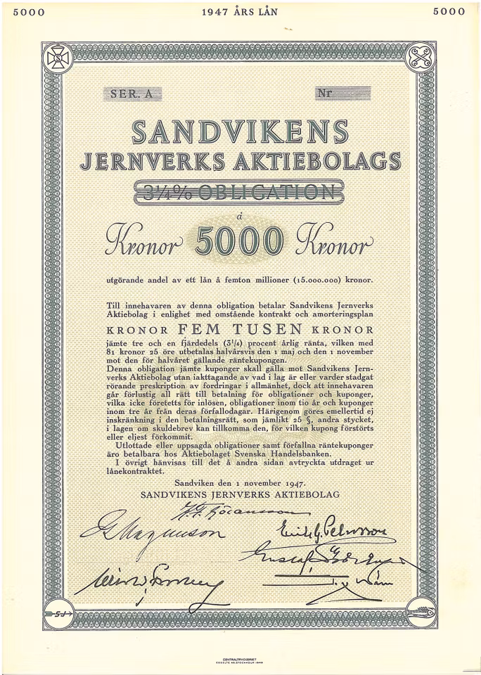 Sandvikens Jernverks AB, Obligation