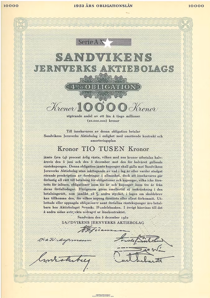 Sandvikens Jernverks AB, Obligation