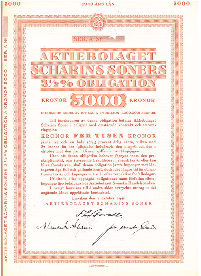 Scharins Söners AB, Obligation