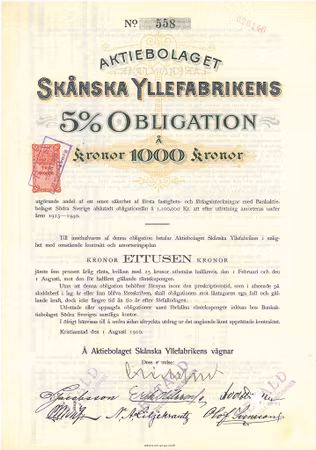 Skånska Yllefabriken AB, obligation