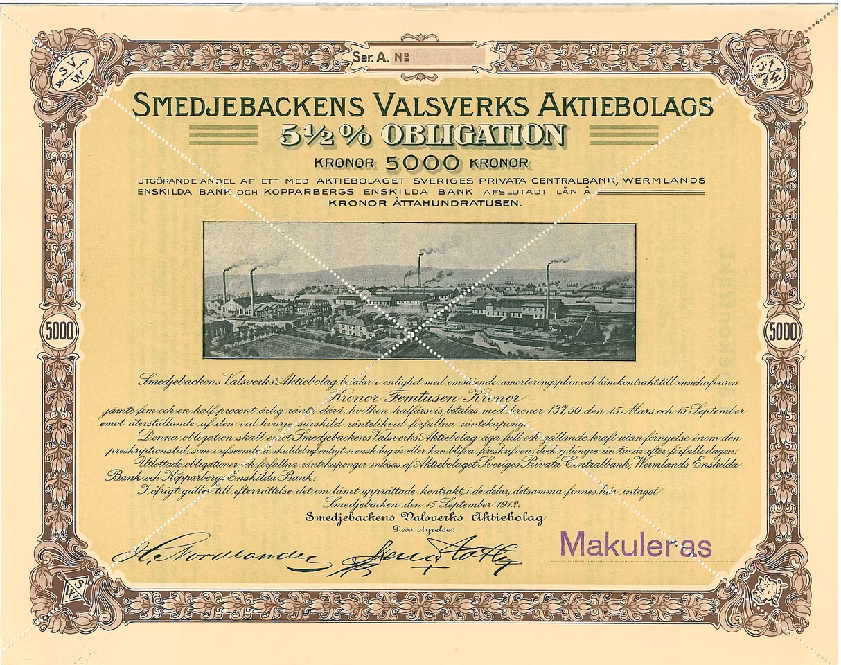 Smedjebackens Valsverks AB, Obligation