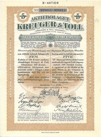 Kreuger & Toll, AB, 500 kr 1929