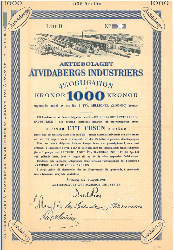Åtvidabergs Industriers, AB, Obligationer
