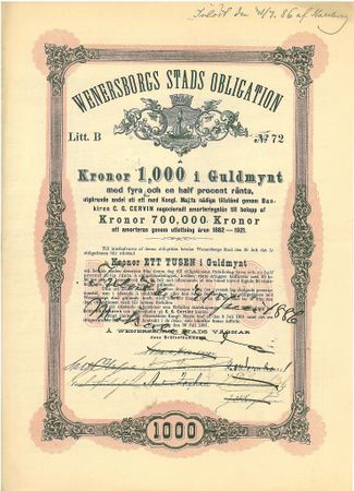Wenersborgs Stads Obligation, 1881
