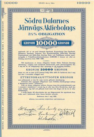 Södra Dalarnes Järnvägs AB, Obligation