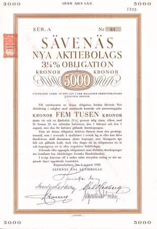 Sävenäs Nya AB, Obligation