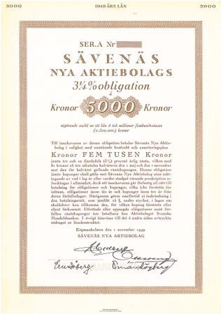 Sävenäs Nya AB, Obligation