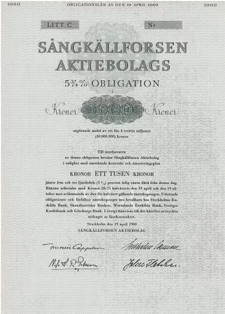 Sångkällforsen AB, Obligation
