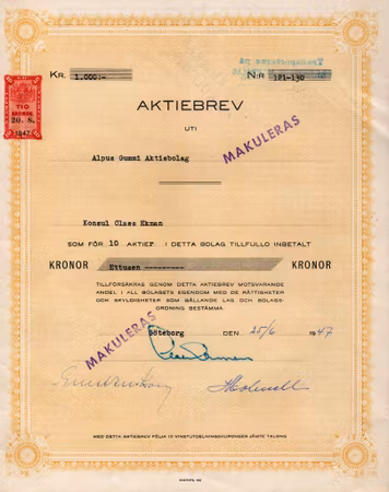 Alpus Gummi AB, 1947
