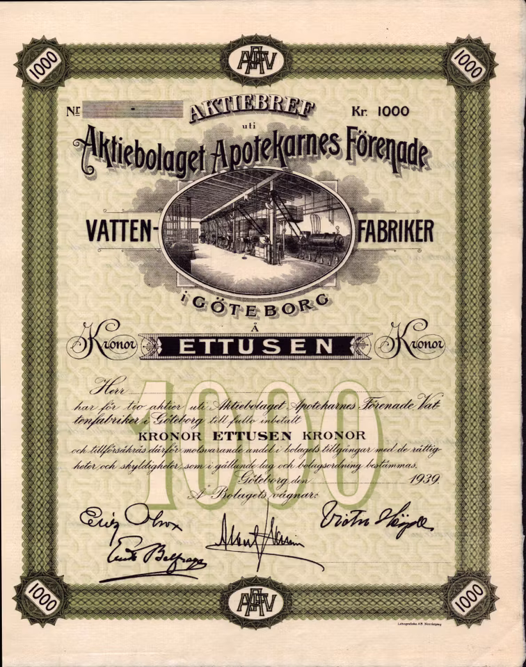 Apotekarnes Förenade Vatten-fabriker, AB 1939
