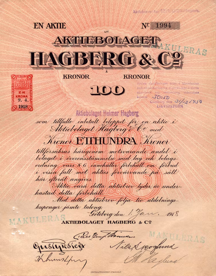Hagberg & Co., AB, 100 kr