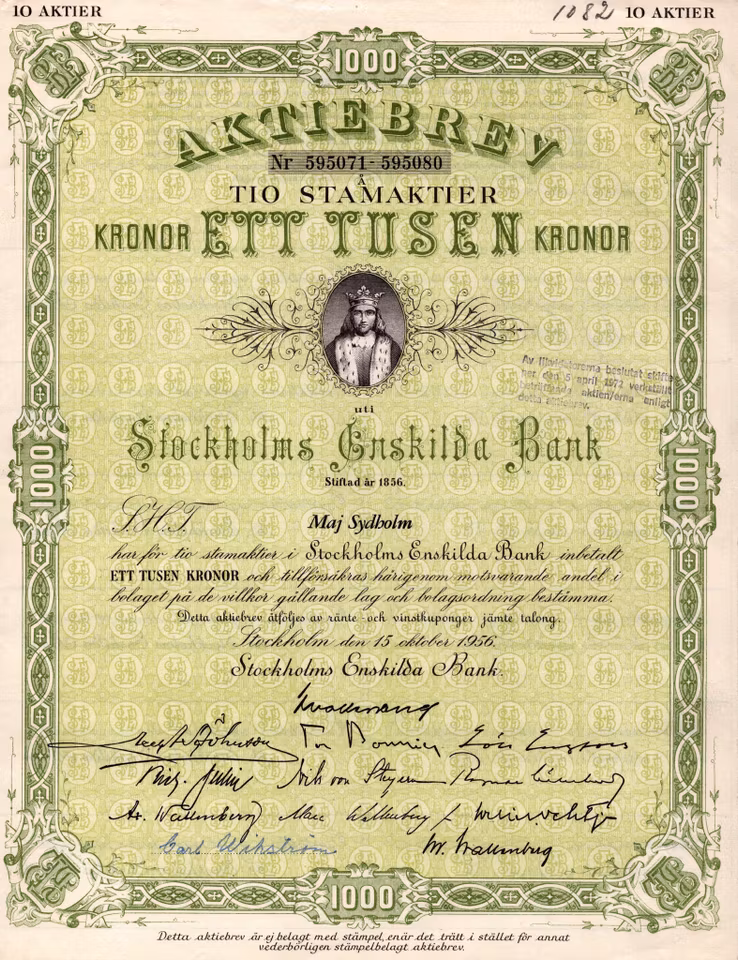 Stockholms Enskilda Bank, 1000 kr, 1956