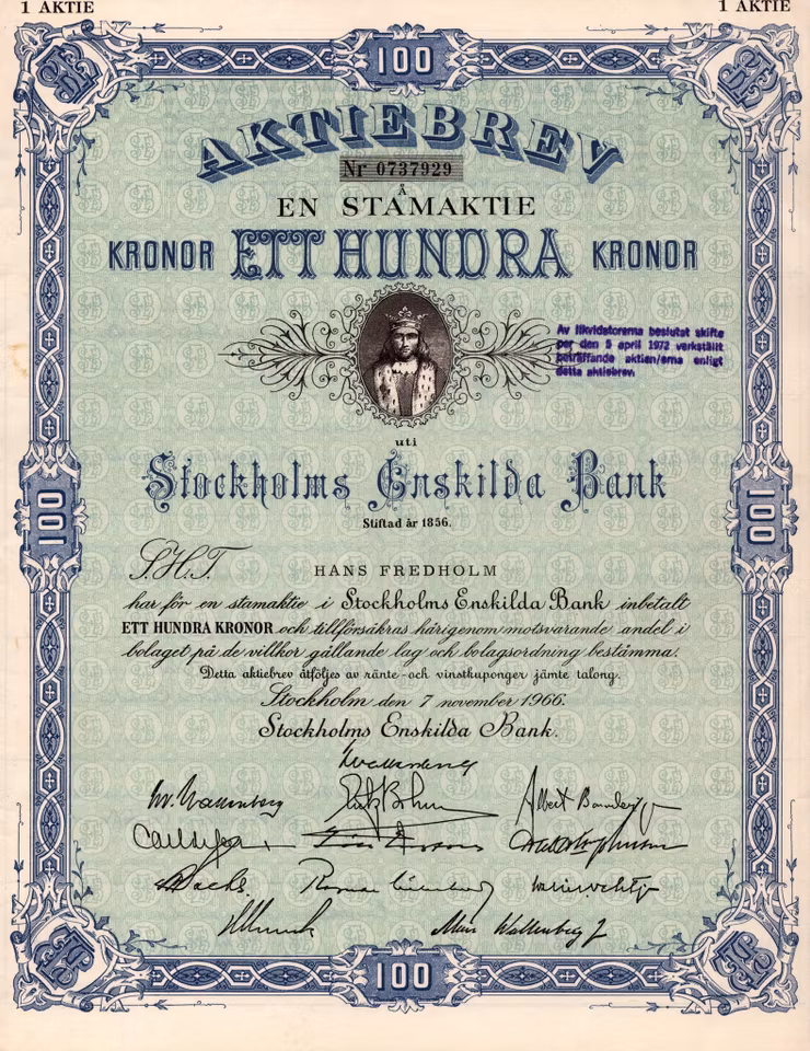 Stockholms Enskilda Bank, 100 kr, 1966