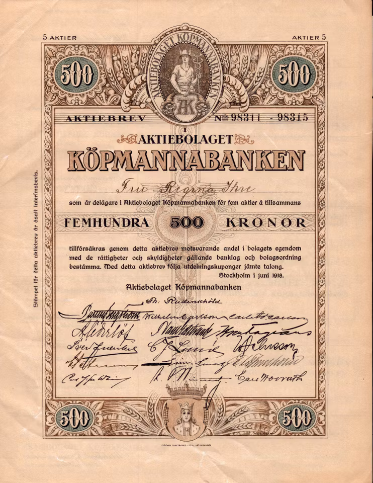 Köpmannabanken, AB, 500 kr