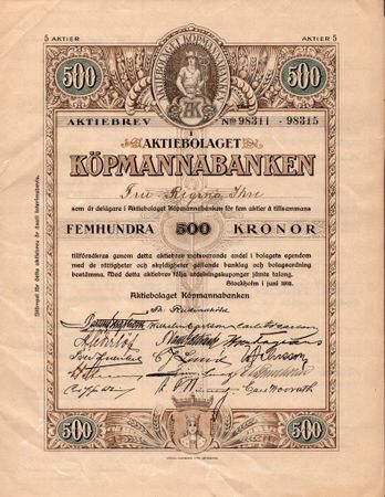 Köpmannabanken, AB, 500 kr