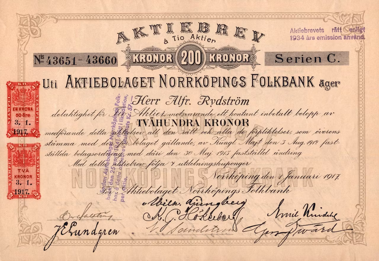 Norrköpings Folkbank, AB, 200 kr