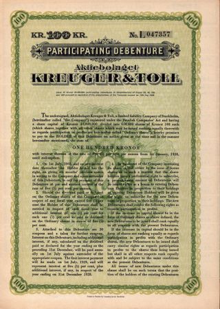 Kreuger & Toll, AB, Debenter