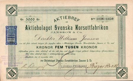 Svenska Korsettfabriken Jansson & Co, AB, 5000 kr