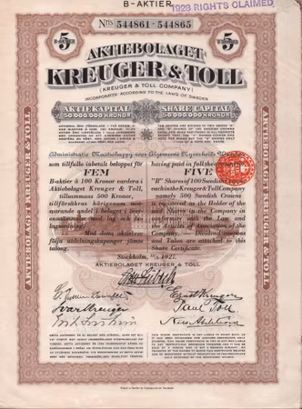Kreuger & Toll, AB, 1927
