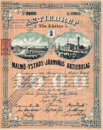 Malmö-Ystads Järnvägs AB, 1000 kr, 1918