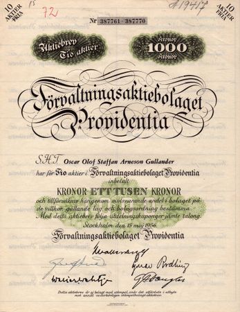 Förvaltnings AB Providentia, 1000 kr
