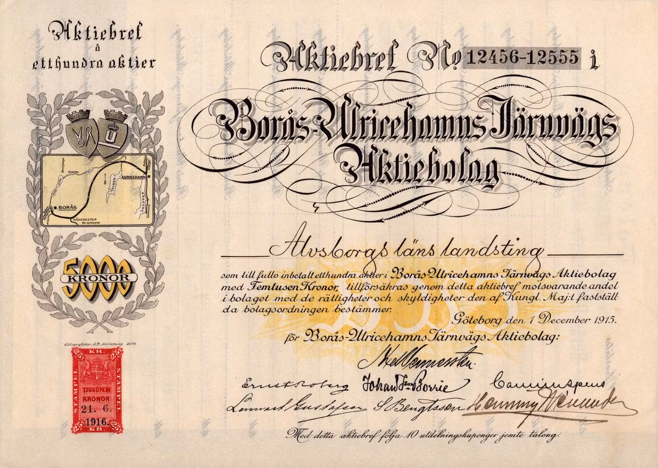 Borås-Ulricehamns Järnvägs AB, 5000 kr