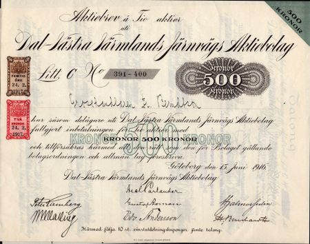 Dal-Västra Värmlands Järnvägs AB, 500 kr 1916
